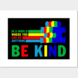 In A World Where You Can Be Anything Be Kind Autism Puzzle Vintage Posters and Art